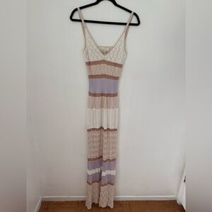Torn by Ronny Kobo Striped Maxi Dress in Cream, Purple, and Tan